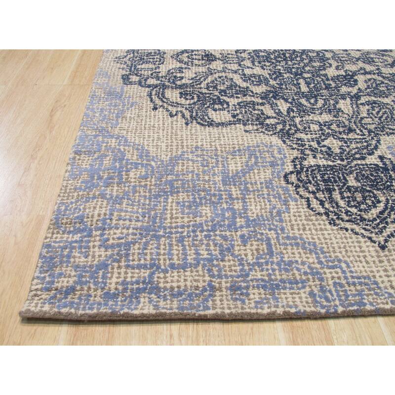 Ivory Hand-Tufted Wool Bohemian Medallion Rug, 8'9 x 11'9, Colorful Artistic Design - L