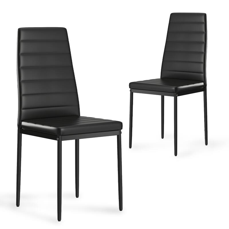 Black Upholstered Dining Chair Set of 2 Kitchen Chair Accent Chair High Back Reception Chair with Metal Legs