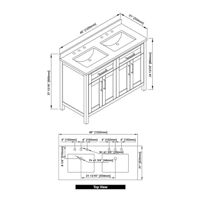 OVE Decors Tahoe 48 in. Double Sink Bathroom Vanity in Brushed Almond Latte