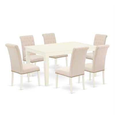 HomeStock 7-Piece Linen white Solid Wood Top-Rectangular Dining Room Set with Butterfly Leaf-Seats 4