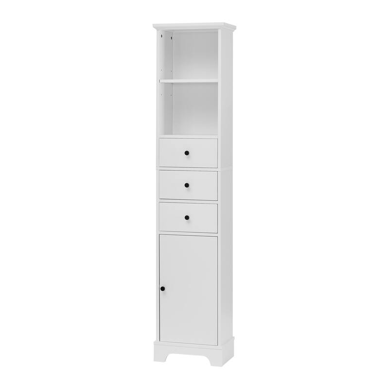 GDFStudio - Tall Bathroom Cabinet with 3 Drawers, Adjustable Shelf & Enclosed Storage - Durable MDF Construction