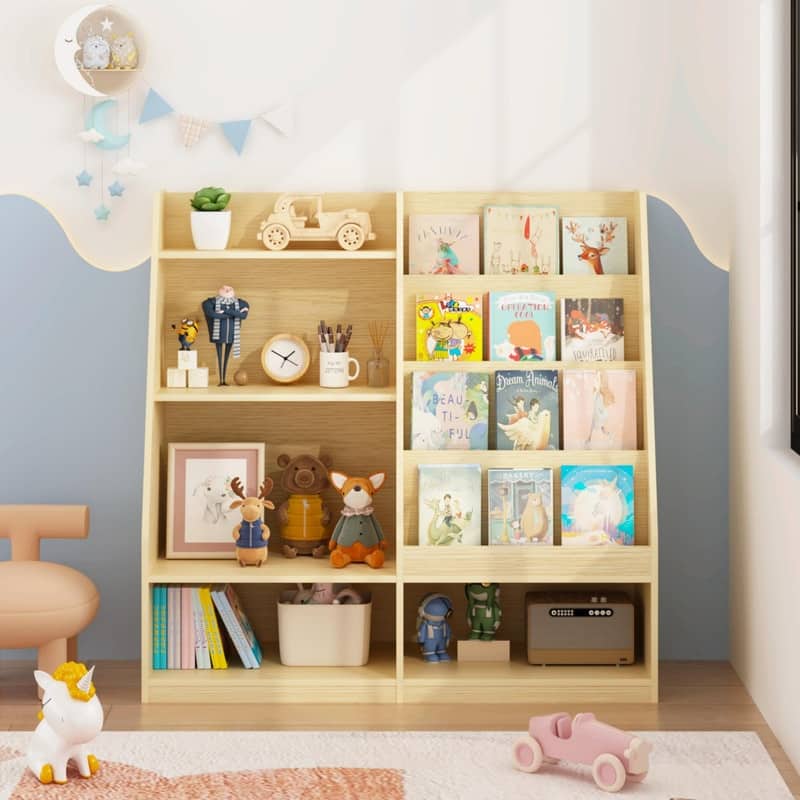 Kids Wooden Bookshelf and Toy Storage Organizer with 4-Tier Shelves