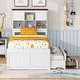 preview thumbnail 1 of 21, Captain Bed with Bookcase Headboard, Solid Wood Storage Platform Bed with Trundle & 3 Storage Drawers, for Kids Girls Boys White+Walnut - Twin