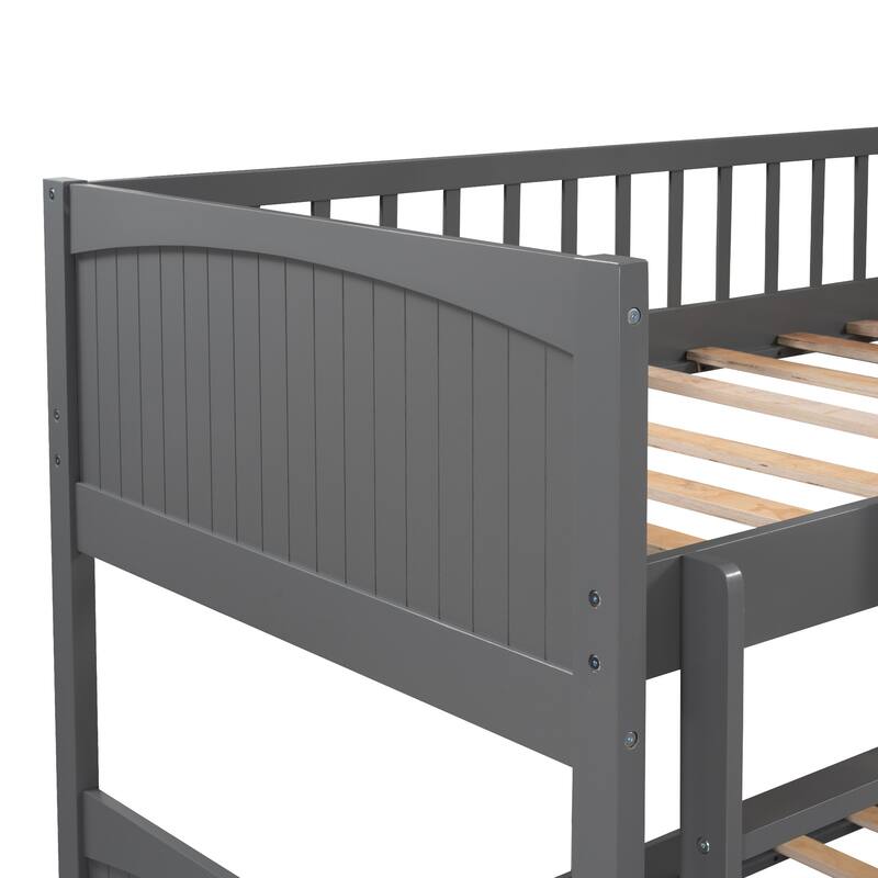 Twin Size Bunk Bed with Loft and Two Drawers, Gray