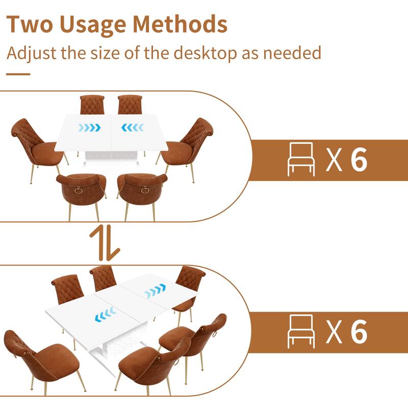 7-Piece Clihome High-gloss Extendable Table Velvet Chair Dining Set