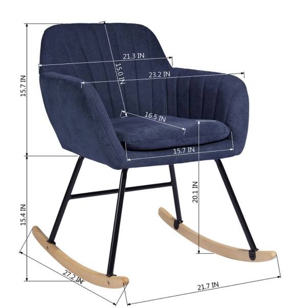 Blue Fabric Ergonomically Upholstered Rocking Chair with Armrest - Bed ...