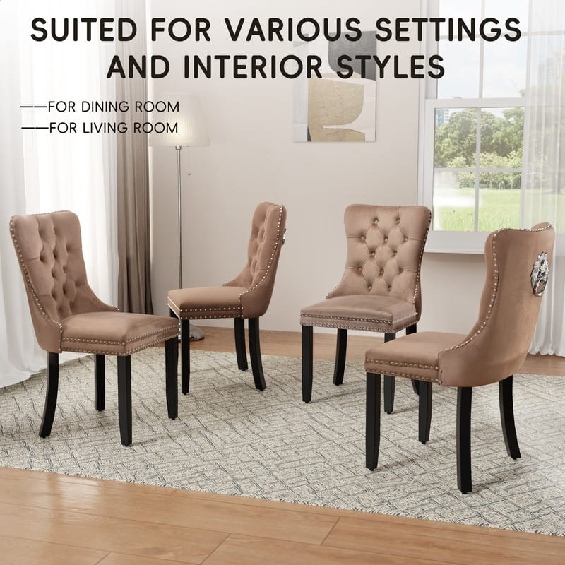 High-end Tufted Velvet Upholstered Nailhead Dining Chair Set of 4