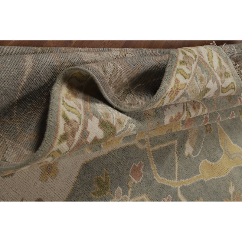 All-Over Gray Green Oushak Indian Large Rug Hand-Knotted Wool Carpet - 11'8" x 17'5"
