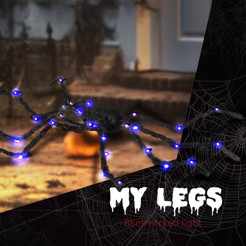 3.25" Outdoor Halloween Decoration, Light-up Oversized Spider Halloween Prop with Light Up Bendable Legs