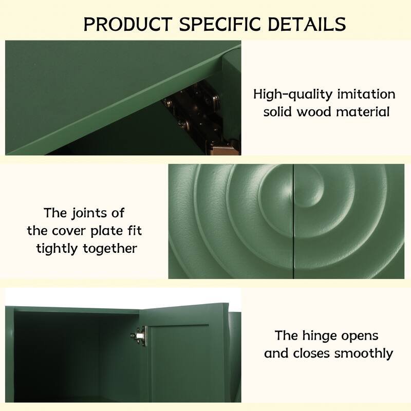 Rossetta Mid Century Modern 4-Door Wooden Exquisite Spiral-Wave Texture Cabinet with Soft-Close Hinges