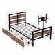 preview thumbnail 6 of 11, Twin Size Metal Platform Kids Bed Frame with Headboard, Two Storage Drawers, and Rotatable TV Stand for Bedroom, Black
