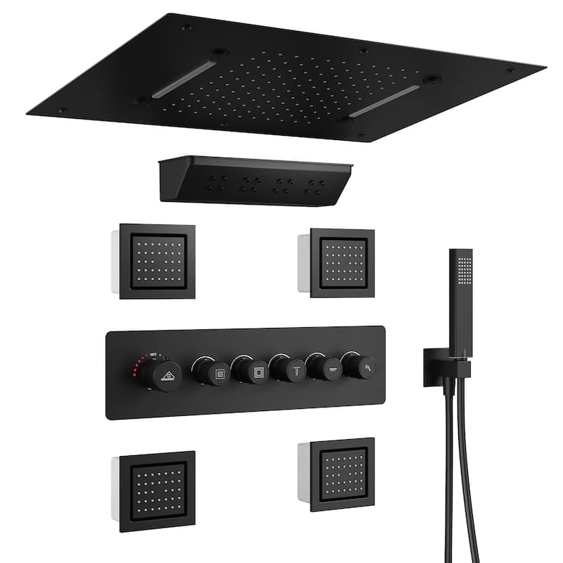 CASAINC Single-Handle 5-Spray Rectangular Shower Faucet 2.5 GPM with Body Spray