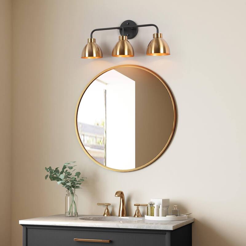 Modern 3-Light Black Gold Bathroom Vanity Lights Metal Wall Sconces