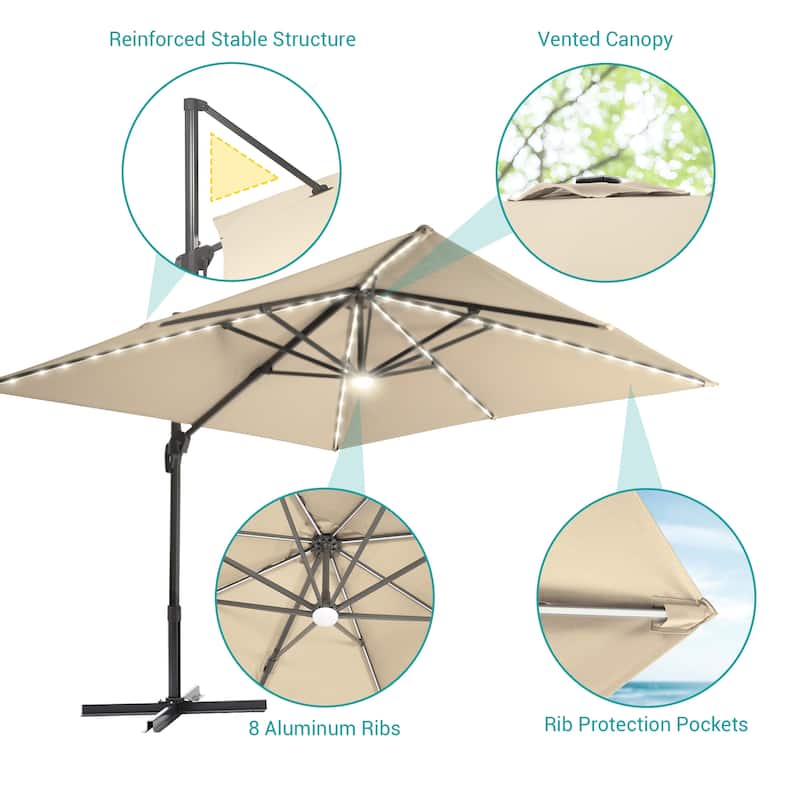 BONOSUKI 11.5x9FT LED Cantilever Patio Umbrella with 360 Rotation