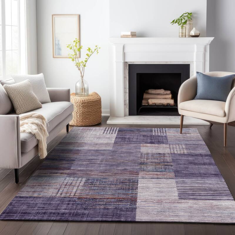 Machine Washable Indoor/Outdoor Contemporary Geo Chantille Rug