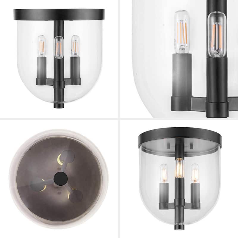 Prominence Home Hansley Matte Black 3-Light Flush Mount with Clear Glass