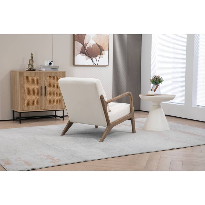 Anmytek Mid Century Modern Accent Chair Gray Fabric Wood Frame Small Space Living Room Reading Chair