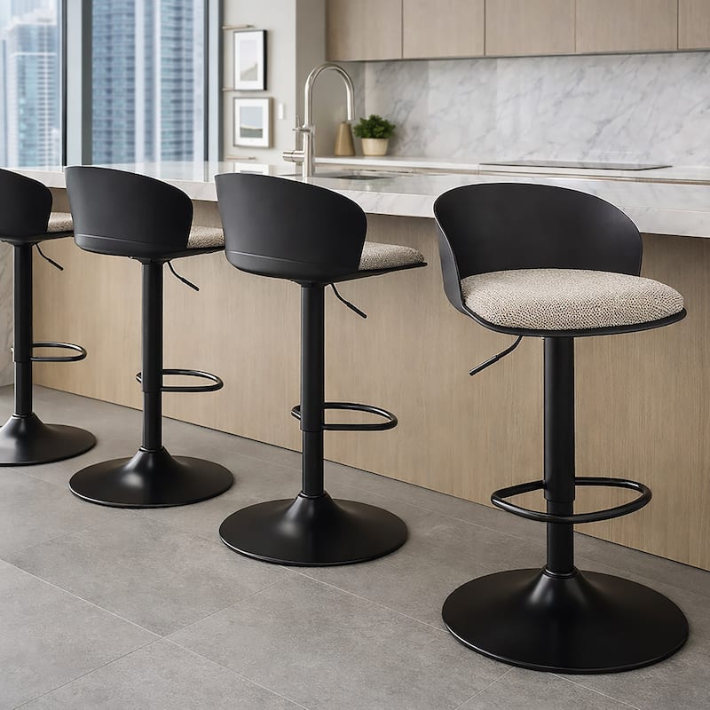 Contemporary Metal and Fabric Adjustable Air-Lift Stool, Set of 2