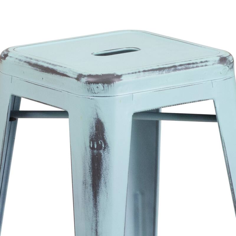 4 Pack 24" High Backless Distressed Metal Indoor-Outdoor Counter Height Stool