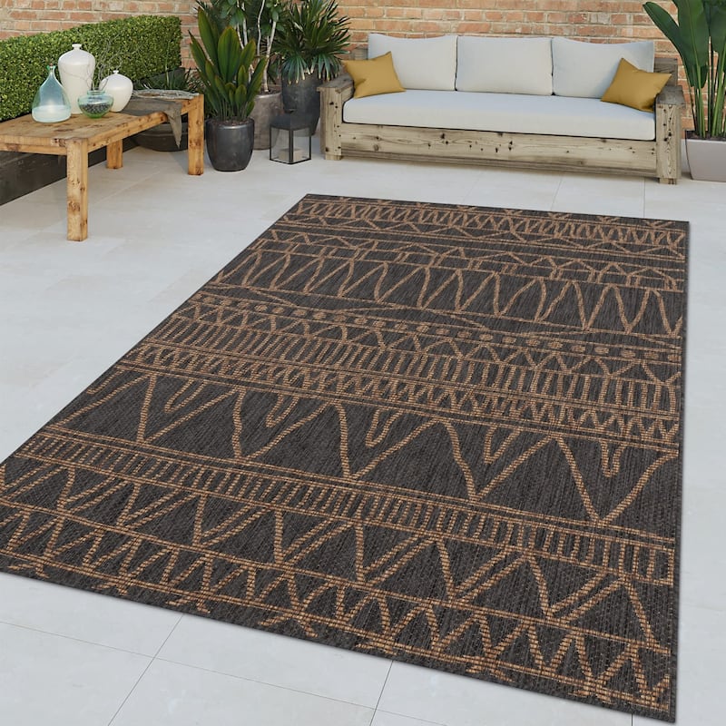Outdoor Rug Modern Ethnic pattern for Patio/Balcony in Beige