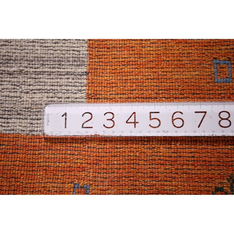 Striped Gabbeh Indian Area Rug Hand-Knotted Tribal Wool Carpet - 8'5"x 9'9"
