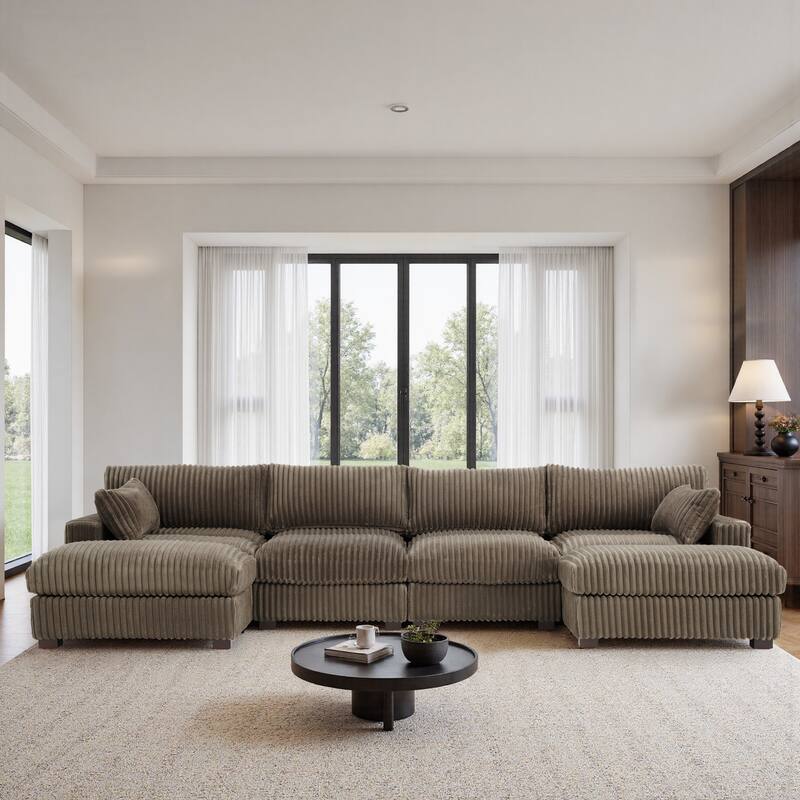 Upholstered Plush Flannel Modular Sectional Sofa with Pillows,Ajustable Headrest