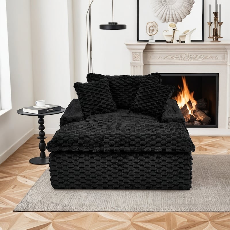 51" Oversized Chaise Lounge Upholstered Chair Indoor Single Sofa with 2 Pillows for Living Room Bedroom - Black
