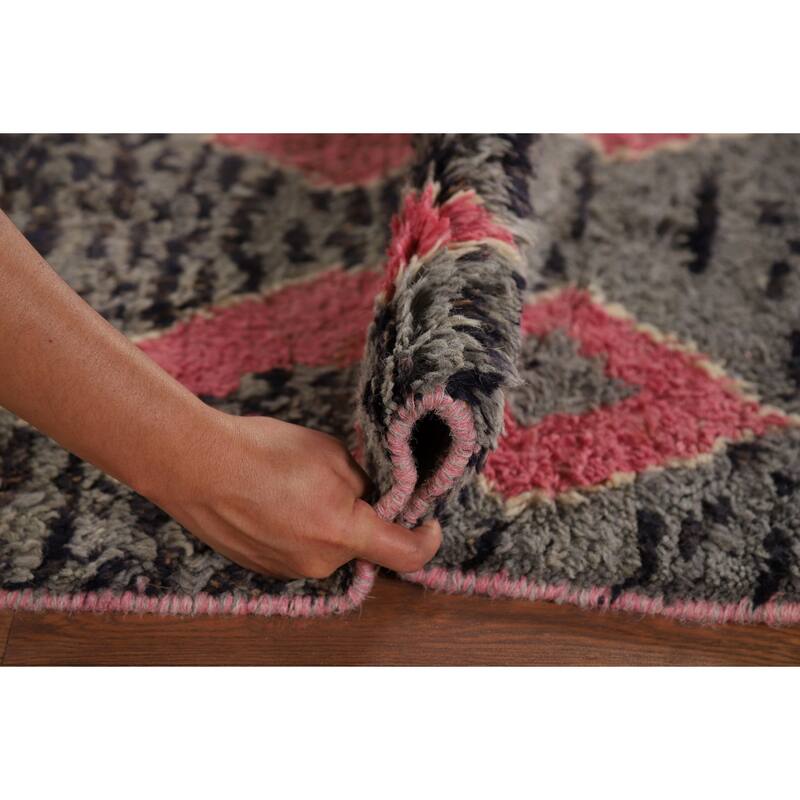 All-Over Geometric Moroccan Area Rug Handmade Wool Carpet - 5'10" x 9'7"