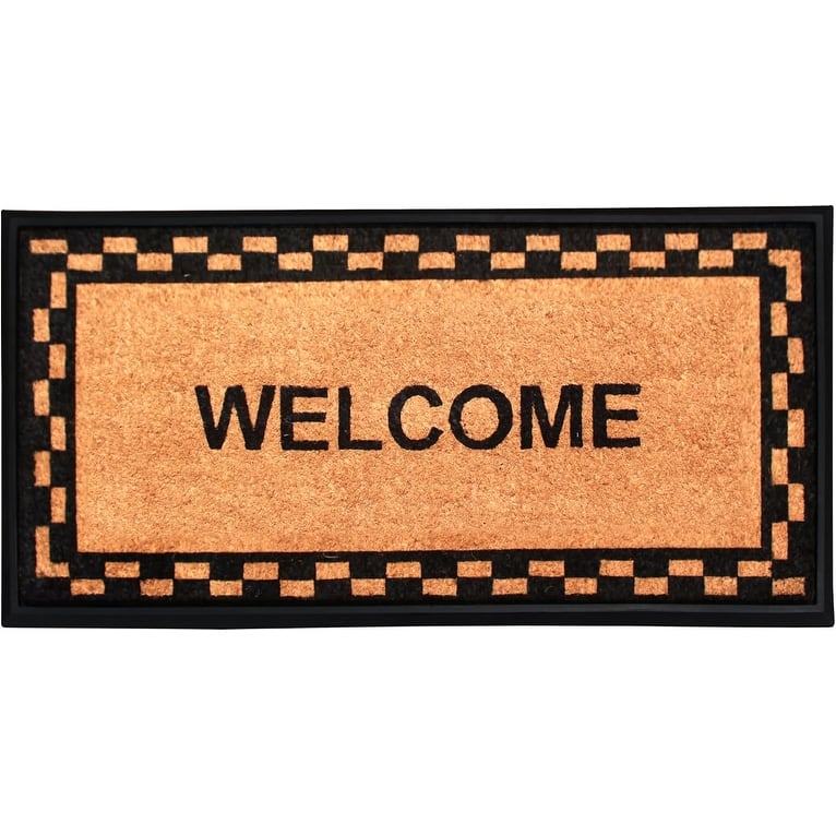 A1HC Rubber and Coir Welcome Heavy Duty Non-Slip Durable Doormat 24"X48", Black/Beige