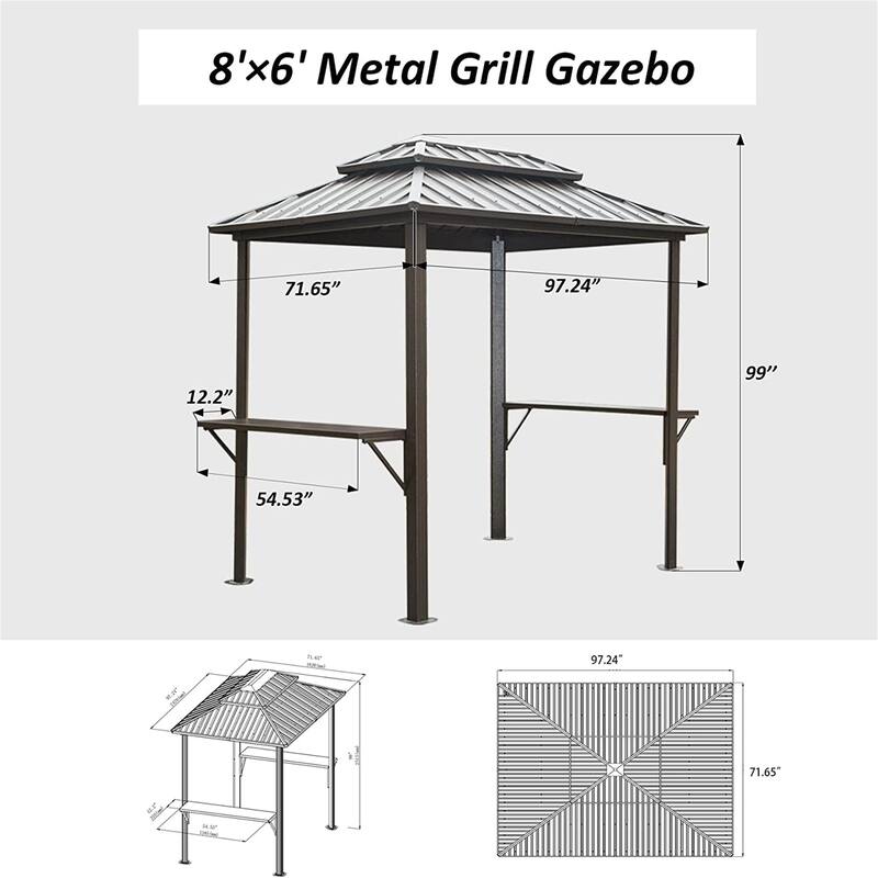 GDFStudio - Terry Outdoor BBQ Grill Gazebo with Hardtop Roof and Shelves, Aluminum Frame Patio Canopy