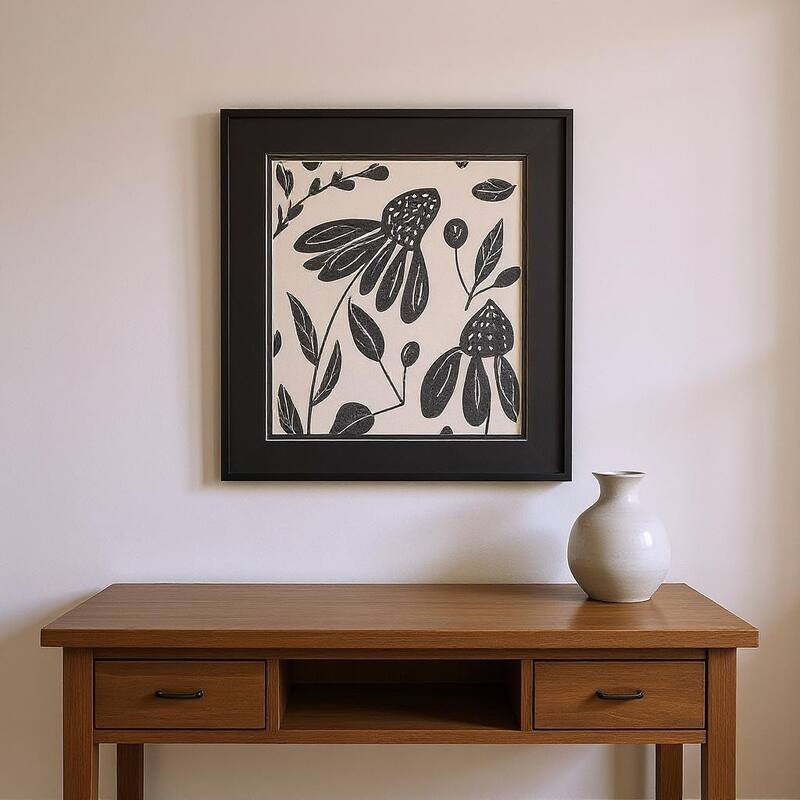 HomeRoots Set Of Two Denim Floral White Framed Wall Art - 17.00 in. x 20.00 in.  x 2.00 in.