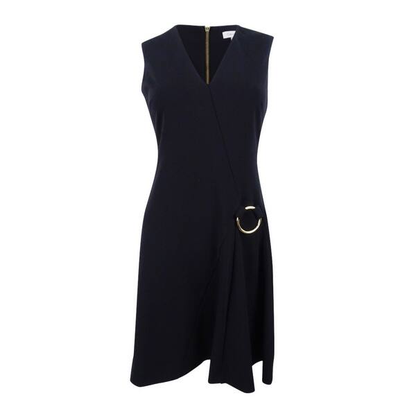 Shop Calvin Klein Women S V Neck O Ring Dress Black On Sale