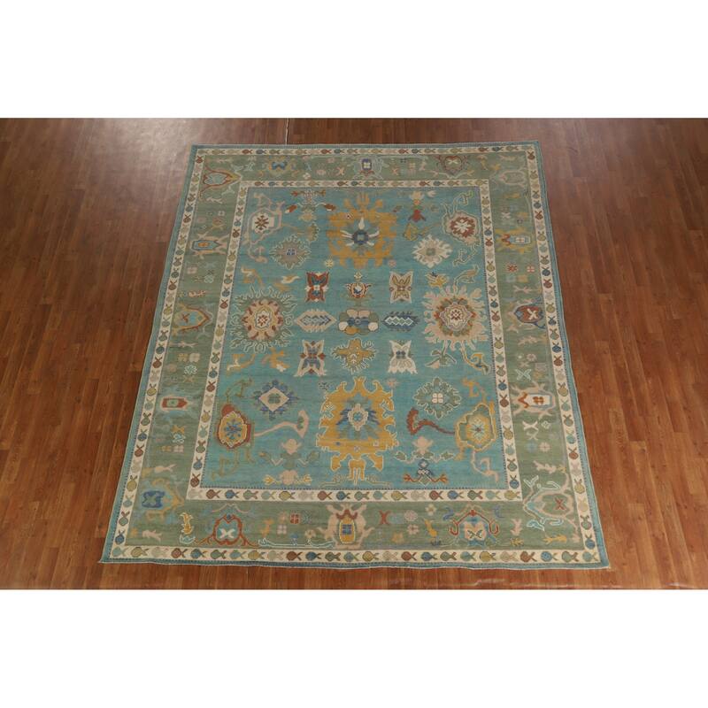 Hand Knotted Oriental 100% Wool Carpet Transitional All-Over Navy Blue & Blues Oushak Area Rug - 10' 0'' X 8' 4''