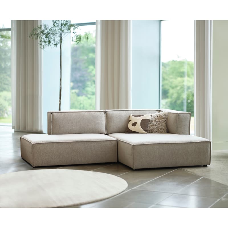 Rye Studio Deep Seat Modular Small Chaise Sectional, 2 Piece - Taupe Boucle - Right Facing