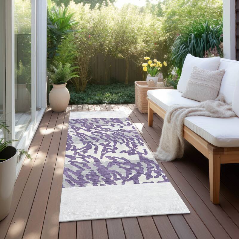 Machine Washable Indoor/ Outdoor Chantille Animal Print Abstract Rug - Purple - 2'3" x 7'6"
