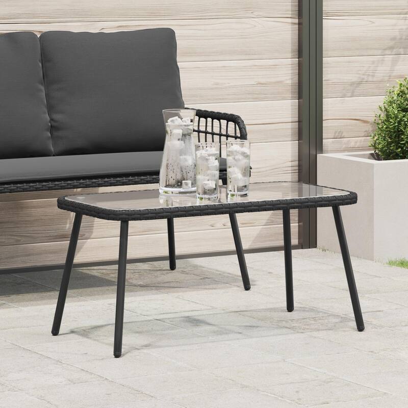 Rectangular Poly Rattan Coffee Table - 35.4 x 17.7 x 16.9 in - Black