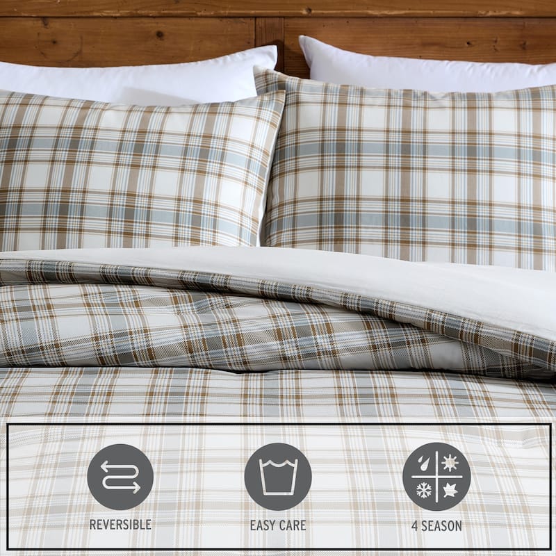 Eddie Bauer Ashland Plaid Cotton Brown Reversible Comforter Set