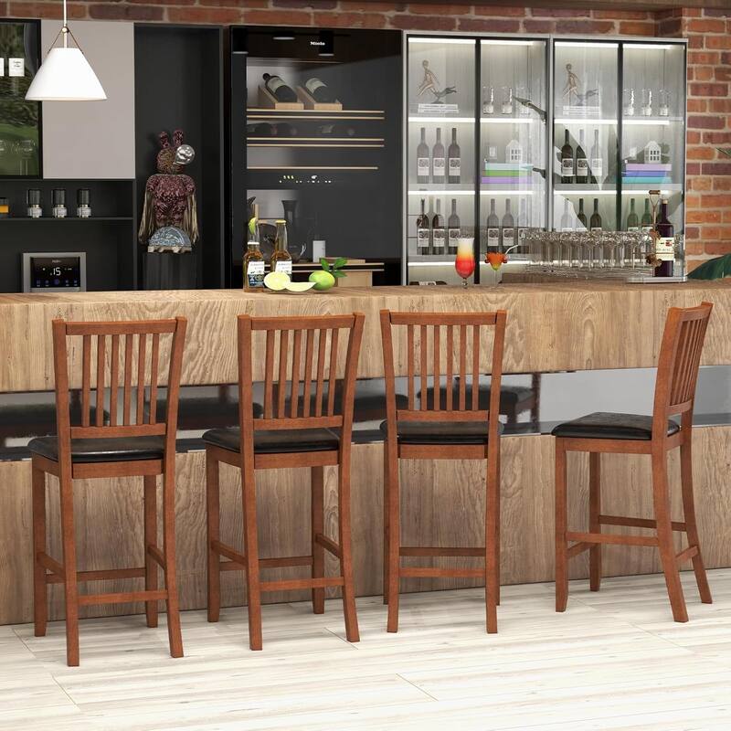 Gymax 4PCS 25.5'' Bar Chair Set w/ Backrest Padded Seat Footrest