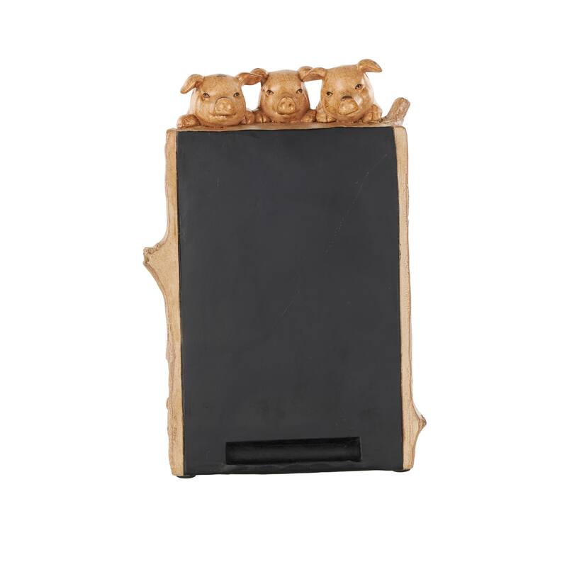 Black Polystone Chalkboard Pig Decorative Sign with Brown Tree Trunk Frame