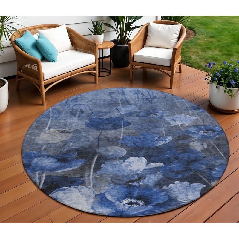 HomeRoots Floral Transitional Rectangle Outdoor Rug - 8' Round
