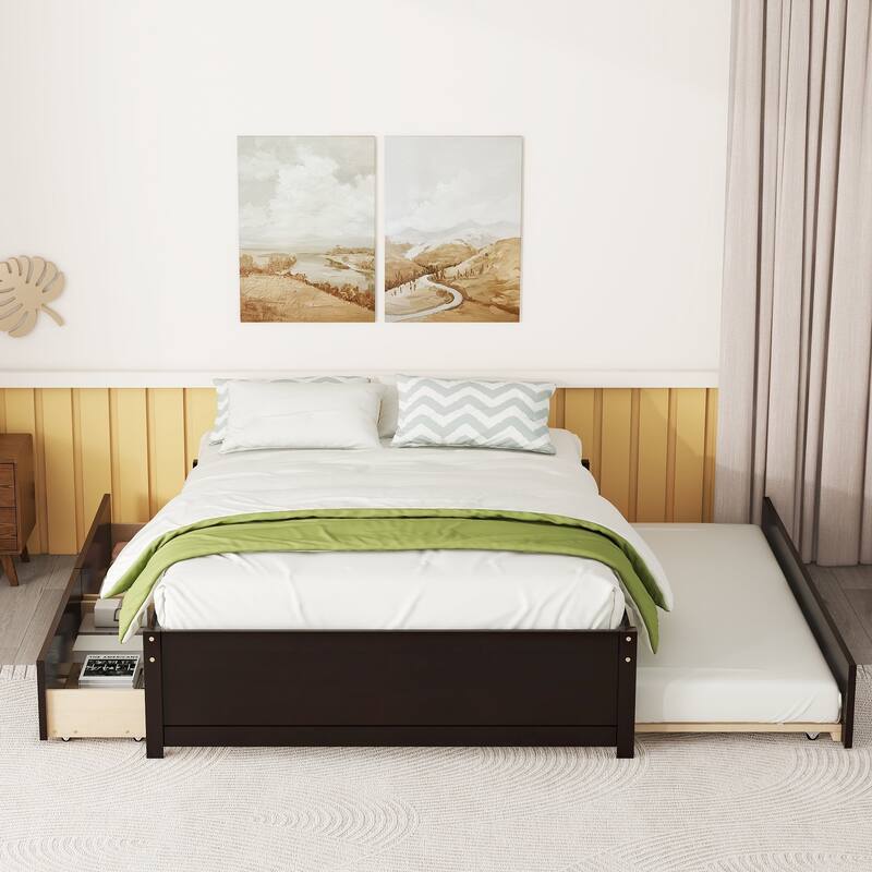 FULL bed WITH TWIN SIZE TRUNDLE AND TWO DRAWERS FOR ESPRESSO COLOR - Espresso