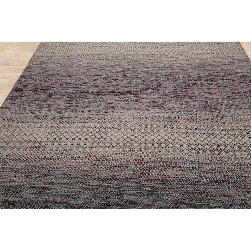 Beige Tibetan Wool & Bamboo Silk Hand Knotted Rug Geometric Style - 8' x 10'
