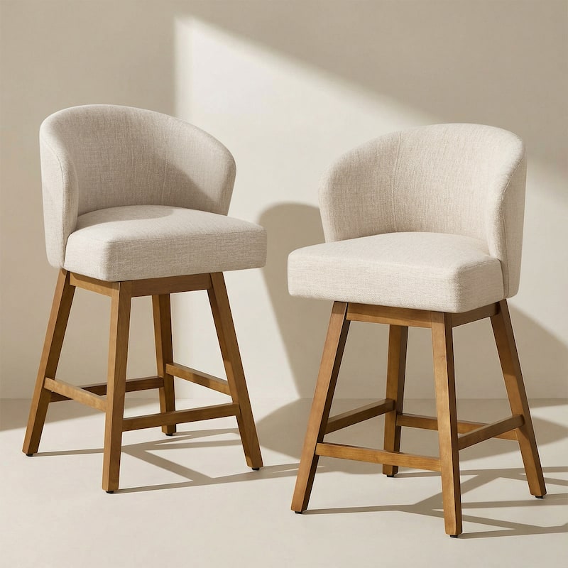 26 Inch Upholstered Swivel Counter Height Bar Stools with Back and Solid Wood Frame - 37.8"H x 20.9"W x 21.3"D