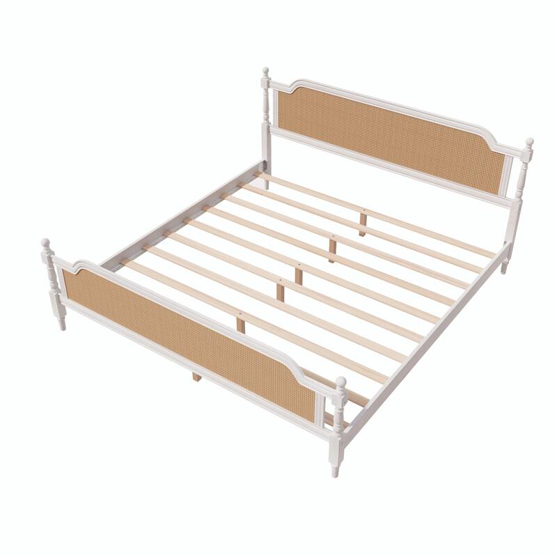 Traditional Style Rattan Bed Frame - No Box Spring Needed