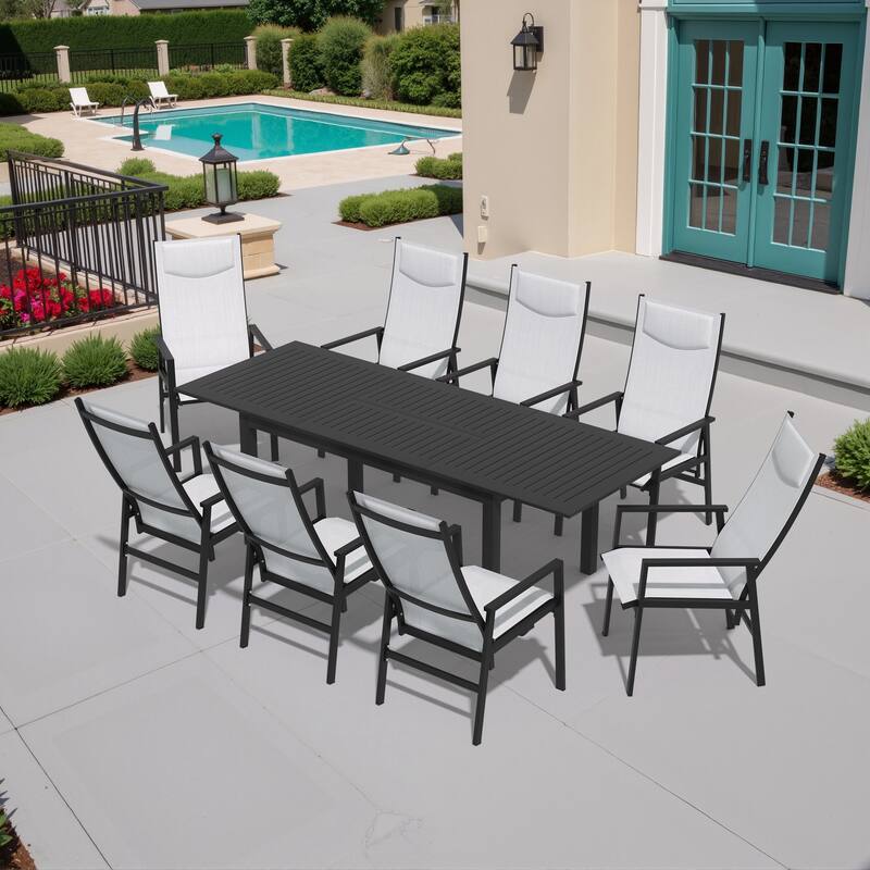 Outdoor Aluminum Expandable Dining Table and Folding Dining Chairs with Adjustable Back