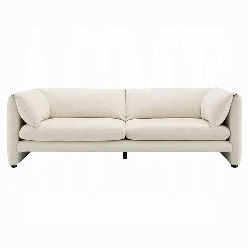 Kami Sofa, Slim Minimalist Pillow Armrests, Modern Ivory Linen 89 Inch