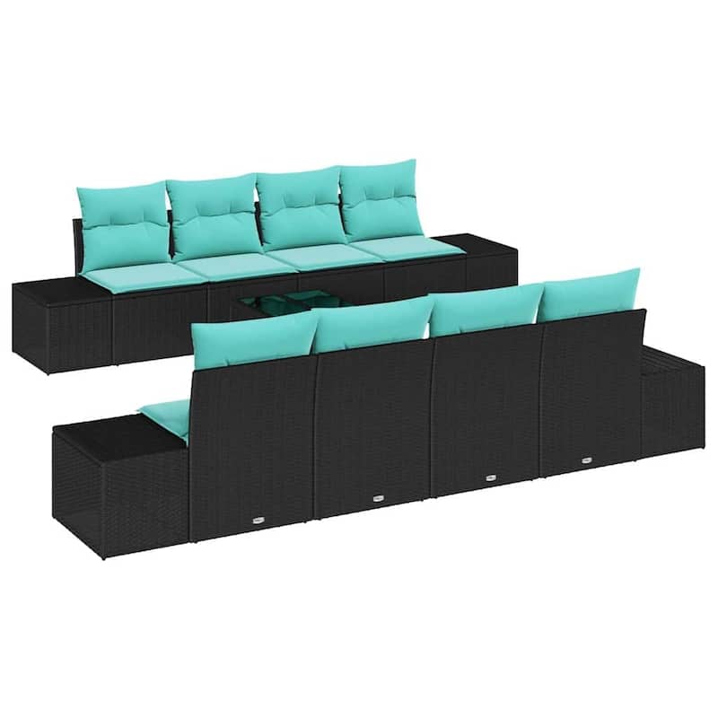 vidaXL 9 Garden Sofa Set with Cushions Black Poly Rattan - 115.7 x 24.4 x 27.2