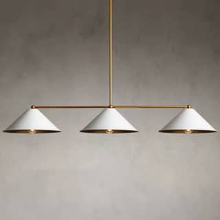 3-Light Modern Industrial Black& Gold Island Pendant Light Metal Cone Linear Chandeliers For Dining Room