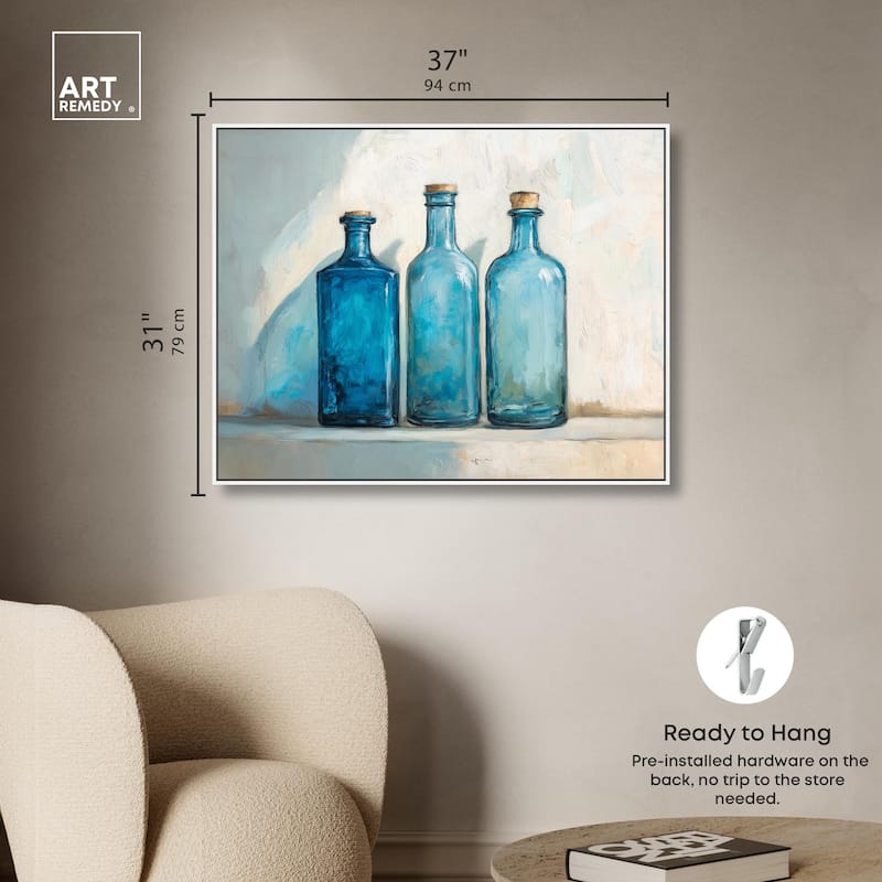 Three Blue Bottles Canvas by Art Remedy