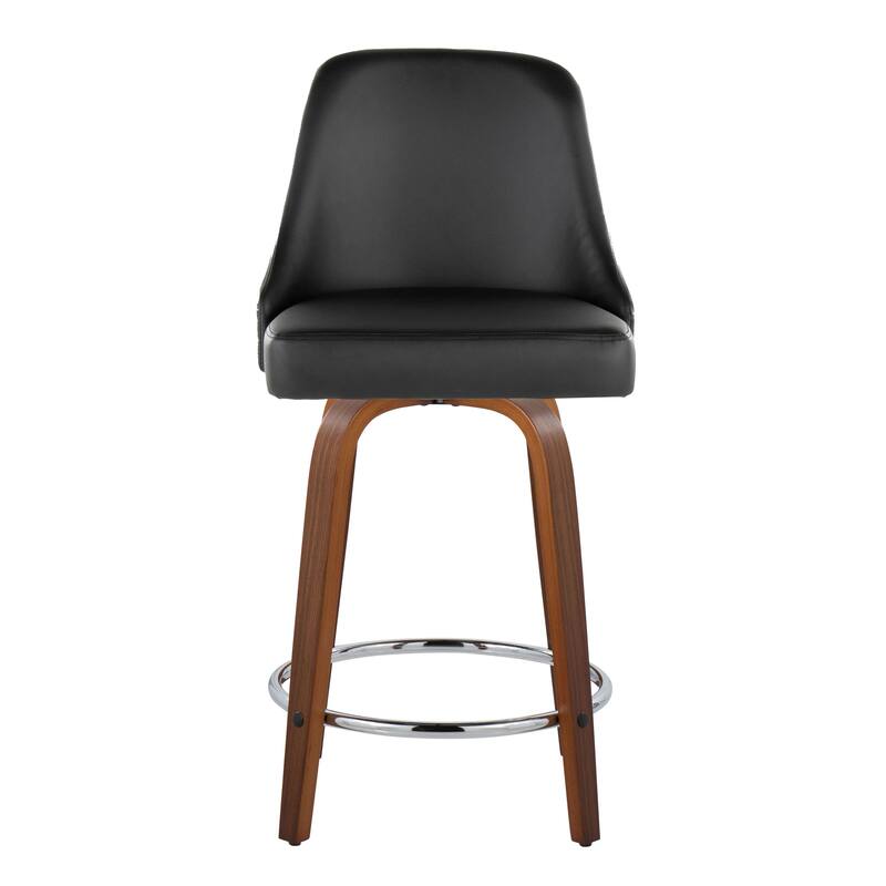 Porch & Den Studded Naldi 26" Fixed-Height Counter Stool with Bent Wood Legs & Round Footrest (Set of 2)